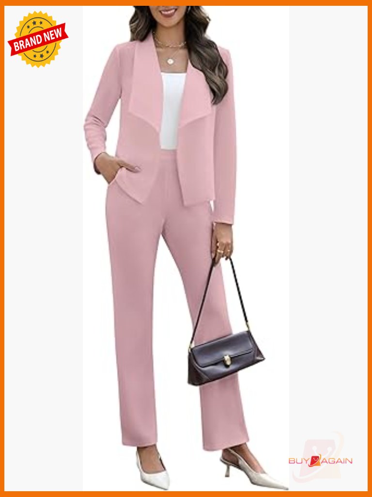 Women's 2 Piece Blazer & Pants Suit Set Business Casual Open Front